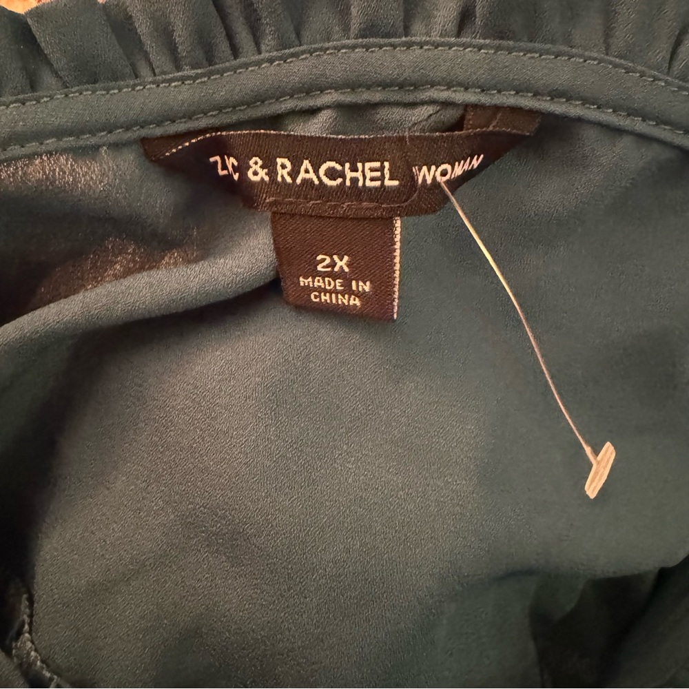 Zac & Rachel Dark Teal Peasant Lace Details Long Bell Sleeve Top Size 2X NWT - Picture 11 of 13